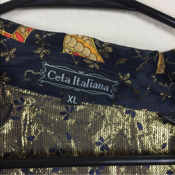 Ceta Italiana Chain Button Versace Vibes Silk Metallic Shirt XL - Picture 4 of 9